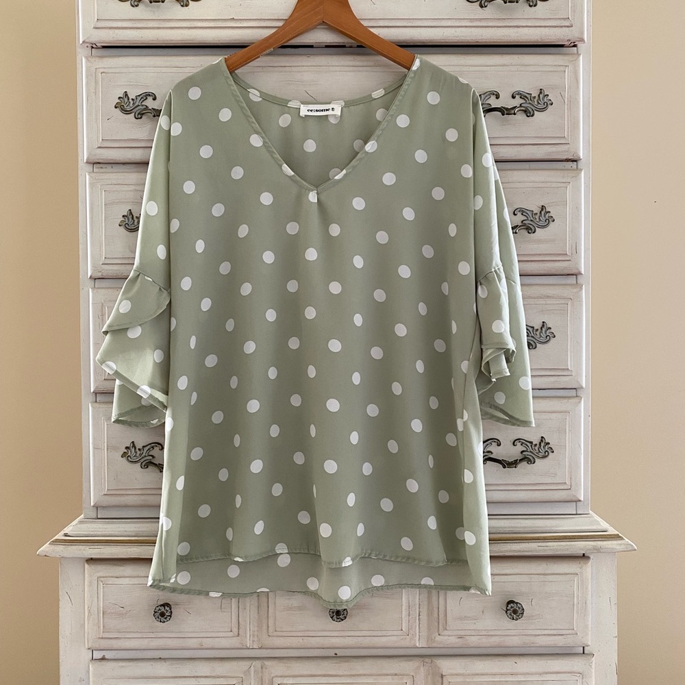 Vici Sage Polka Dot Top